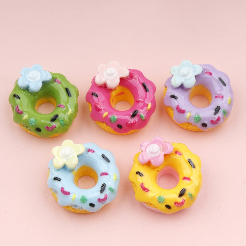10/100pcs Kawaii Simulation Miniature Fruit Donuts Resin Flat Back Donut Cabochon for Dollhouse Wholesale DIY Scrapbooking