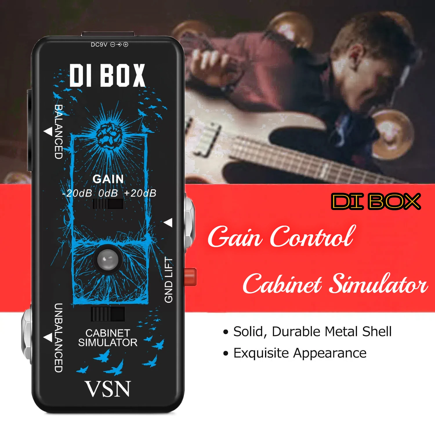 VSN Compact Mini Guitar Direct Box Input DI BOX Smart Cabinet Simulator Switch Gain Control Single Pedals Effector For Board