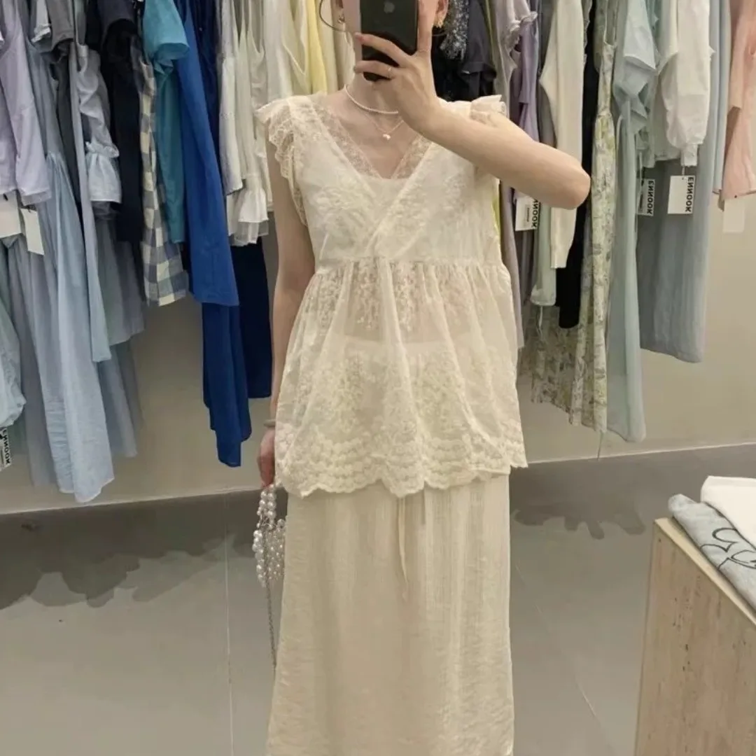 

Ele V-Ne кружевная отделка Csole женский летний модный сексуальный топ без рукавов с кружевной отделкой для поездок на работу Sle обычная длина