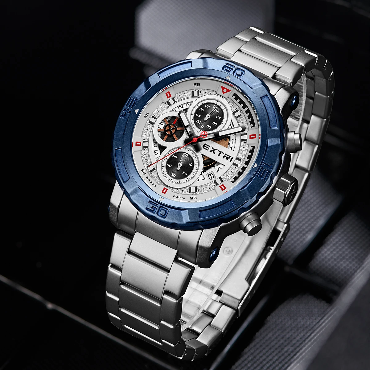 High Quality Men Sport Watches Chronograph Solid Steel Band Extri Brand Timepieces for Male