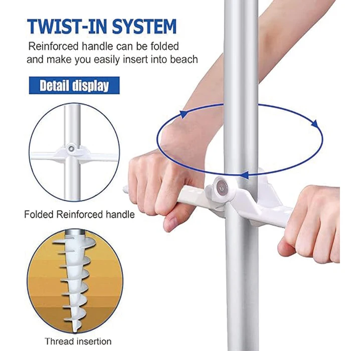 Ombrellone parasole grande telescopico da spiaggia portatile piegato con presa d'aria inclinabile con ancoraggio a sabbia per patio, giardino, spiaggia, piscina