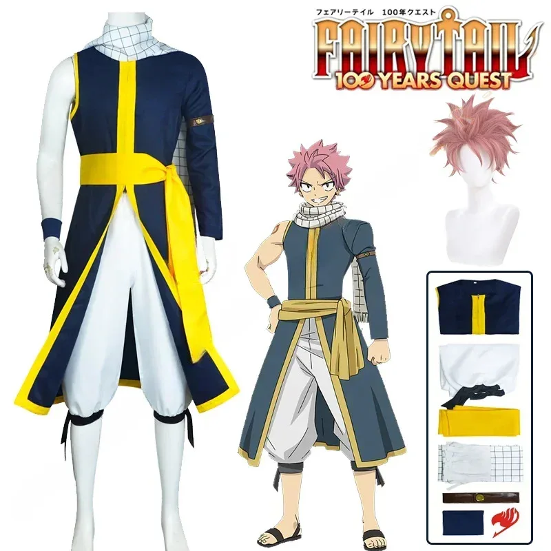 

Natsu Dragneel Cosplay Costume Wig Anime Fairy Tail 100 Years Quest Salamander Uniform Stickers Scarf Halloween Party Men Women