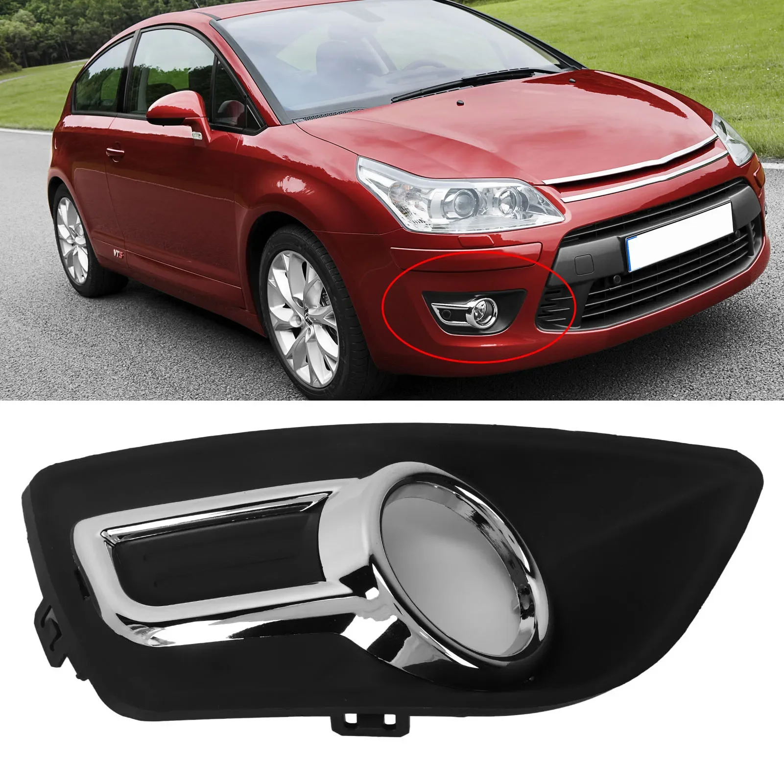 

ABS Right Fog Light Bezel Fog Lamp Cover 742250 9684796980 Replacement For Citroen C4 2008-2011 Protects Fog Lights