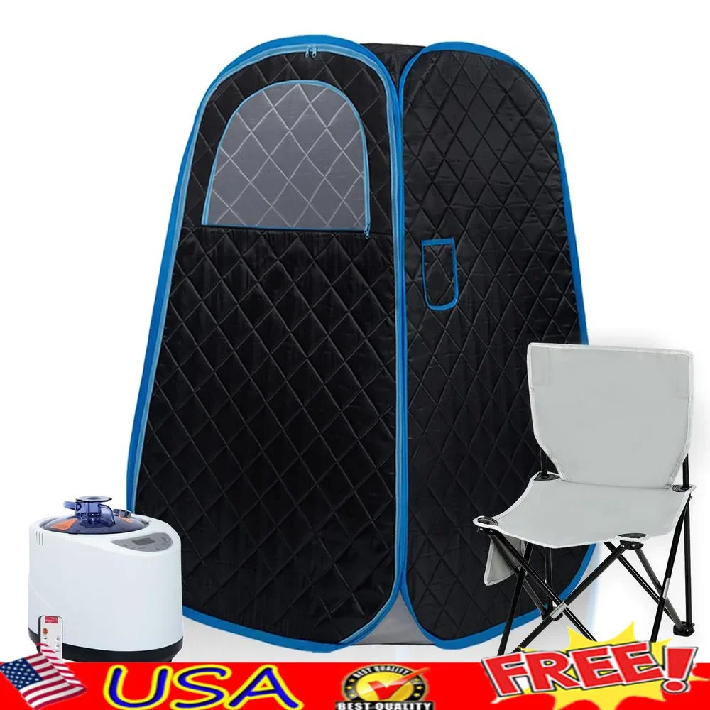 Portable Home Sauna Kit Foldable 1000w Steamer Chair Remote Control Black