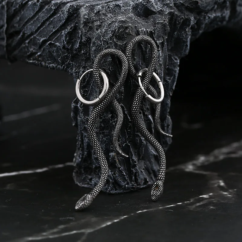 Punk Rock Eardrop 2024 New 316L Stainless Steel 3D Snake Earring Fashion Jewelry Animal For Mn Women