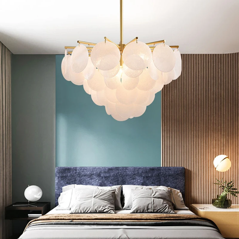 Modern LED Chandelier Diamond Glasses Lustre Frosted Glass Hanging Lamps Luxury Living Bedroom Pendant Lighting Fixtures