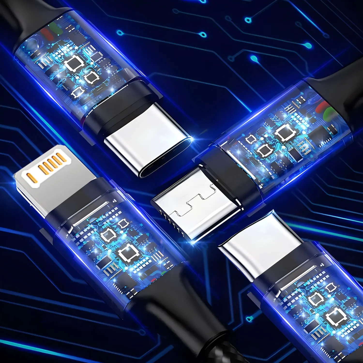 1 قطعة/2 قطعة 4 في 1 USB كابل شحن آيفون 13 12 14Pro ماكس ميني 3 في 1 مايكرو USB نوع C سلك شحن سريع آيفون هواوي