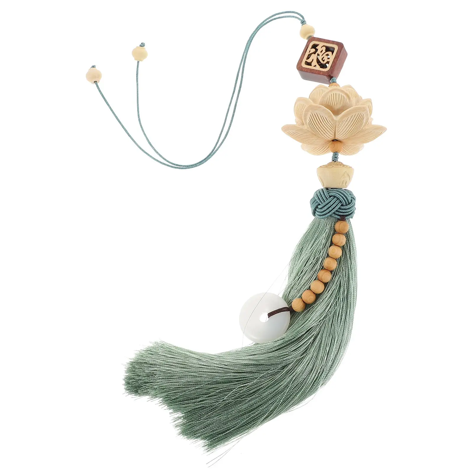

Rear View Mirror Pendant Car Accessories Green Hanging Decor Lotus Tassel Home Garden Party Wedding Office Balcony Car Mirror