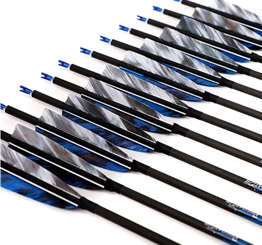 6/12pc 100% pure carbon arrow id6.2mm Spine250/300/340/400/500/600/700/800 with 4inch turkey feathers for Bow Shooting Hunting