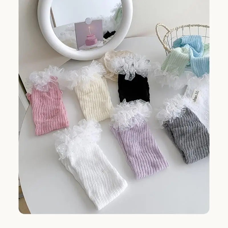 

U13F Elastic Lace Trimmed Leg Warmer Soft & Comfortable Cotton Socks for Kids 3-13T