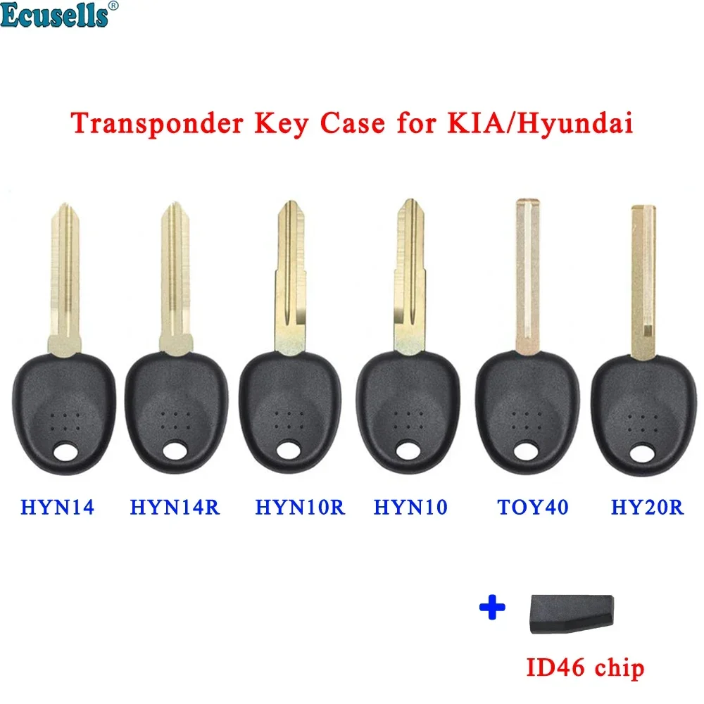 Ecusells Blank Transponder Key Case Shell with ID46 Chip For HYUNDAI Coupe Verna Tucson Elantra Accent for KIA RIO Sportage