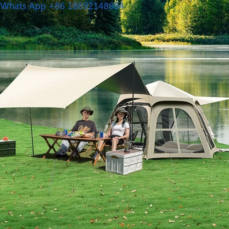 

Outdoor Folding Tent 3-5 Person Portable Hexagonal Autumn Winter Black Coating Full Set Sunshade Canopy Camping Gear