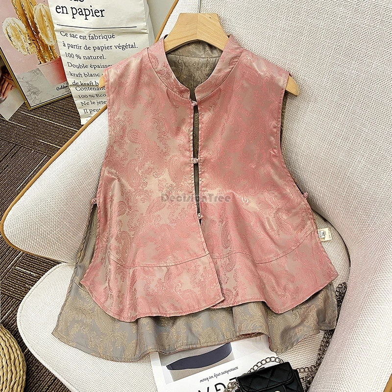 2024 chic design double wearing on both sides vest chinese style elegant jacquard button vest vintage fashionable patchwork coat