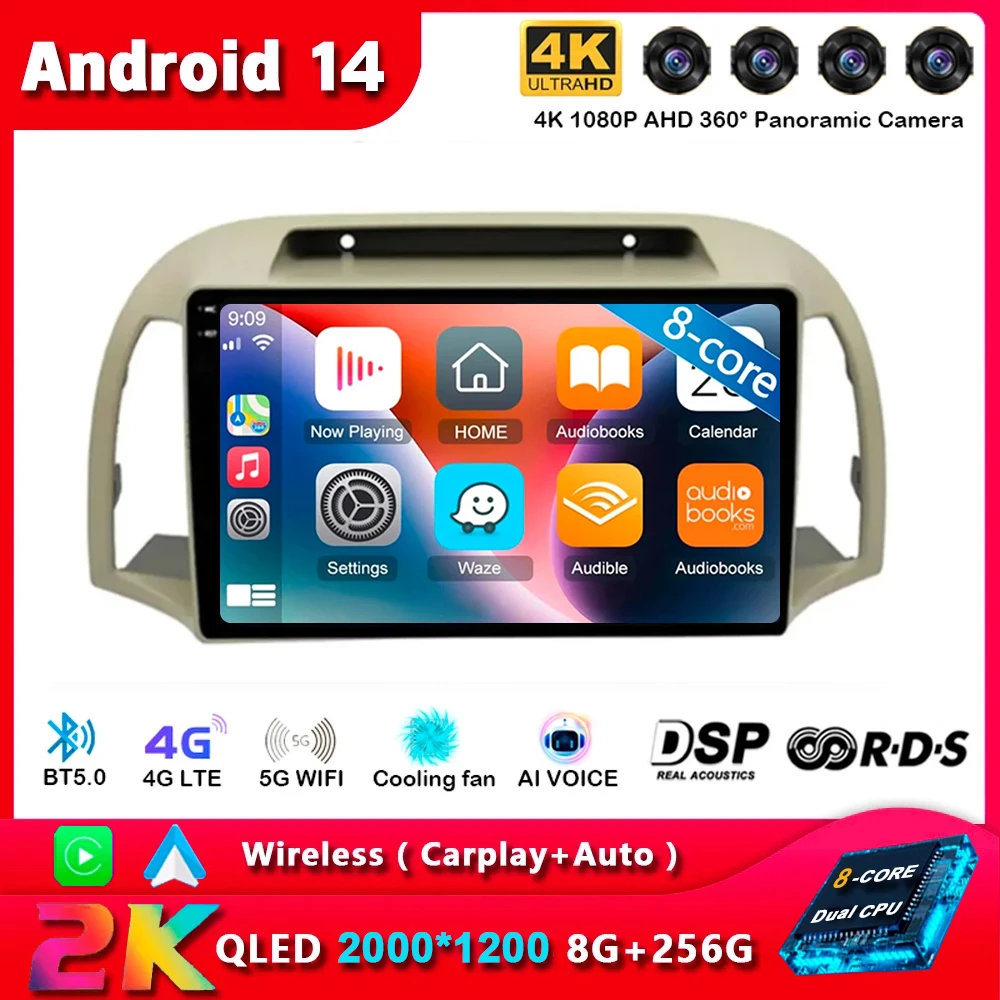 

Android 14 Carplay WIFI+4G For Nissan March Micra K12 2002 2003 2004-2010 Car Radio Multimedia Player GPS Stereo 2din Head Unit