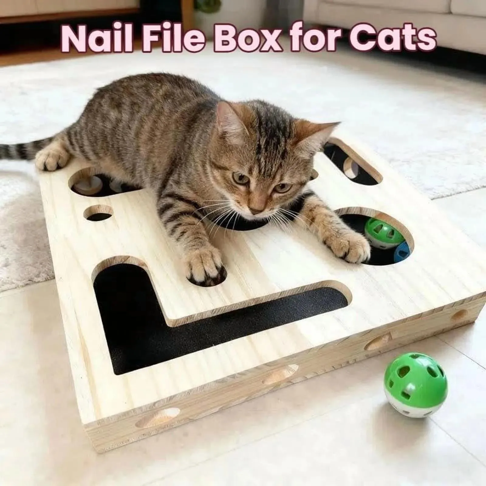 

With Bell Ball Cat Nail File Box Interactive Sandpaper Inside Interactive Cat Toy Maze Tunnel Cat Scratching Posts Kitten