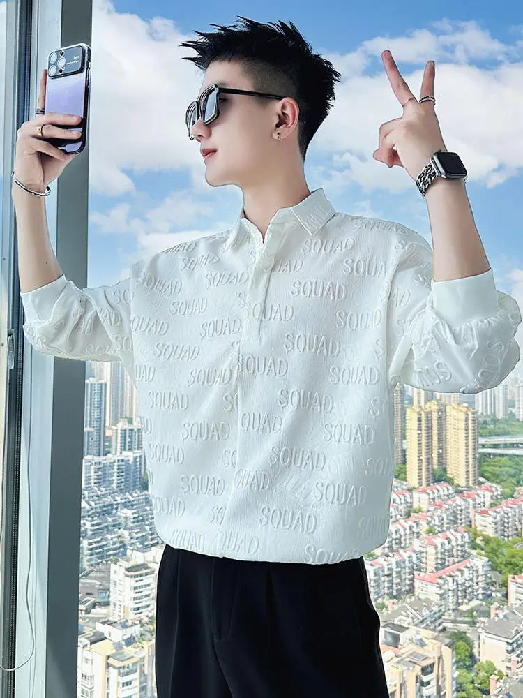 

Premium Feel Embroidered Ice Silk Half Sleeve Men's Shirt Trendy Brand Summer New 2024 Short Sleeve Shirt Youth Fashion