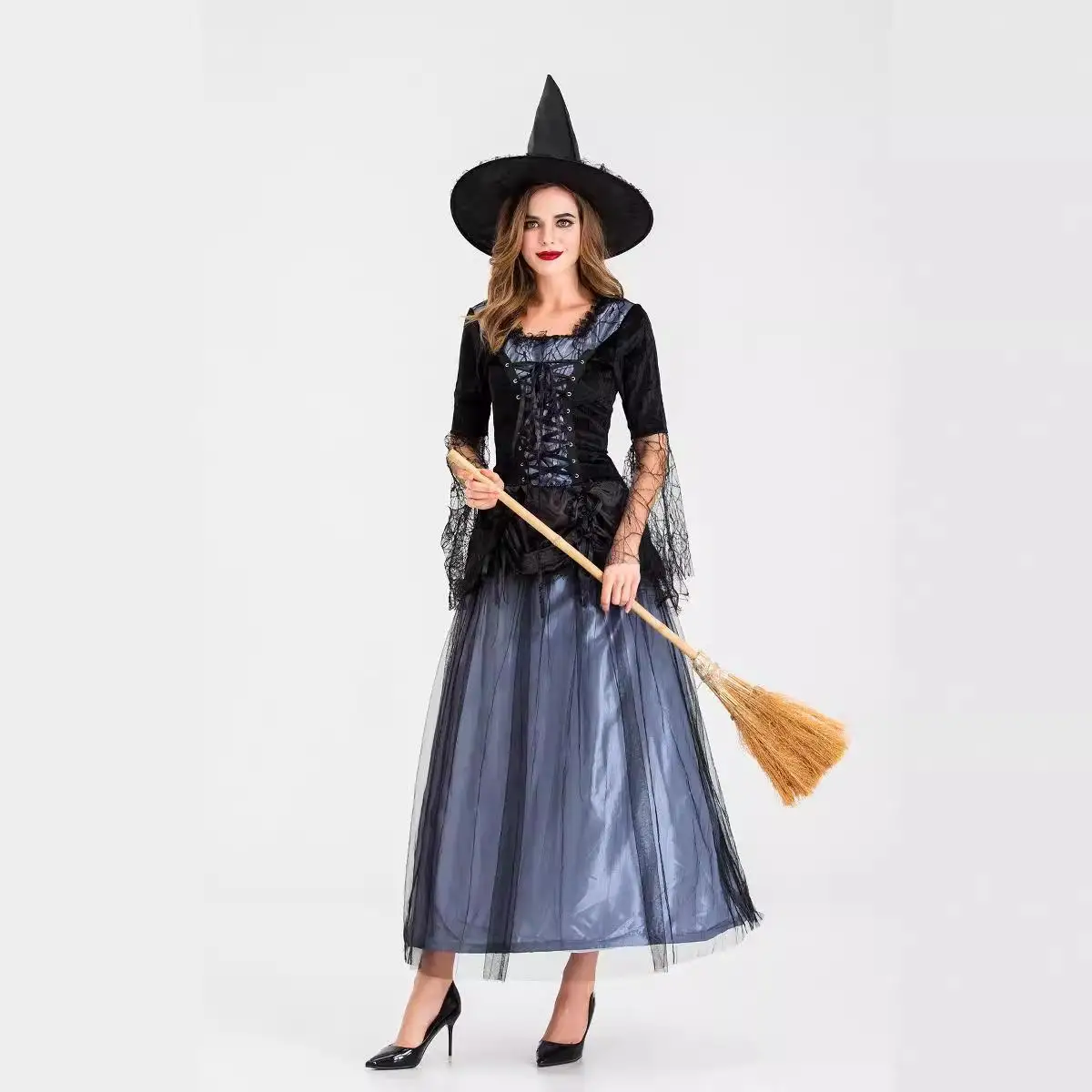 Новый женский костюм ведьмы на Хэллоуин, черный кружевной костюм ведьмы Dr, женский модный традиционный китайский сценический костюм