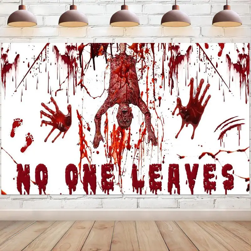 Halloween Backdrop No One Leaves Bloody Hands Photography Background Horrific Party Decorations Banner Photo Booth Studio Props