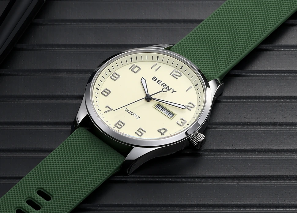 BERNY Uhren für Herren, Quarz, lässig, Sport, Herrenuhren, weiches Silikonarmband, großes Zifferblatt, Kalenderwoche, leicht ablesbare Armbanduhr – Detail 19