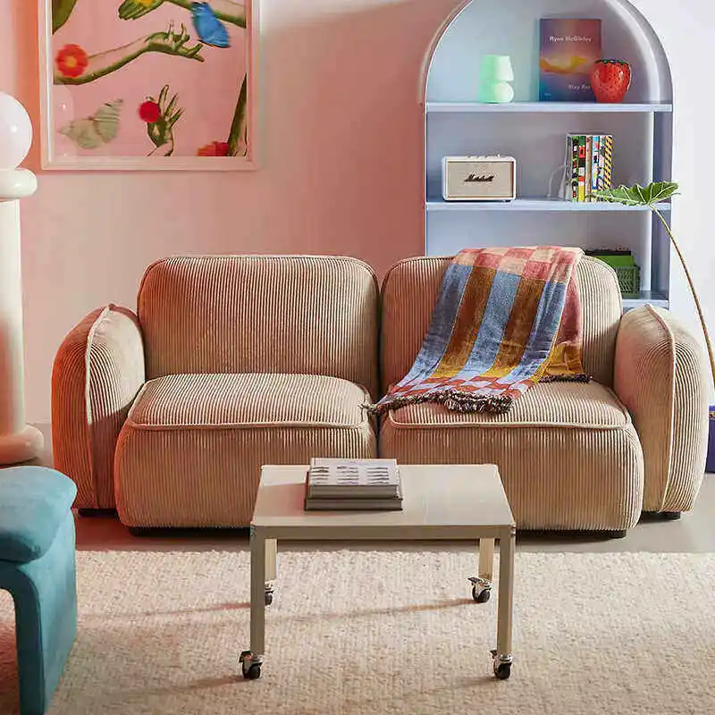 Combination sofa retro tofu block small apartment living room three-person fabric minimalist sofa