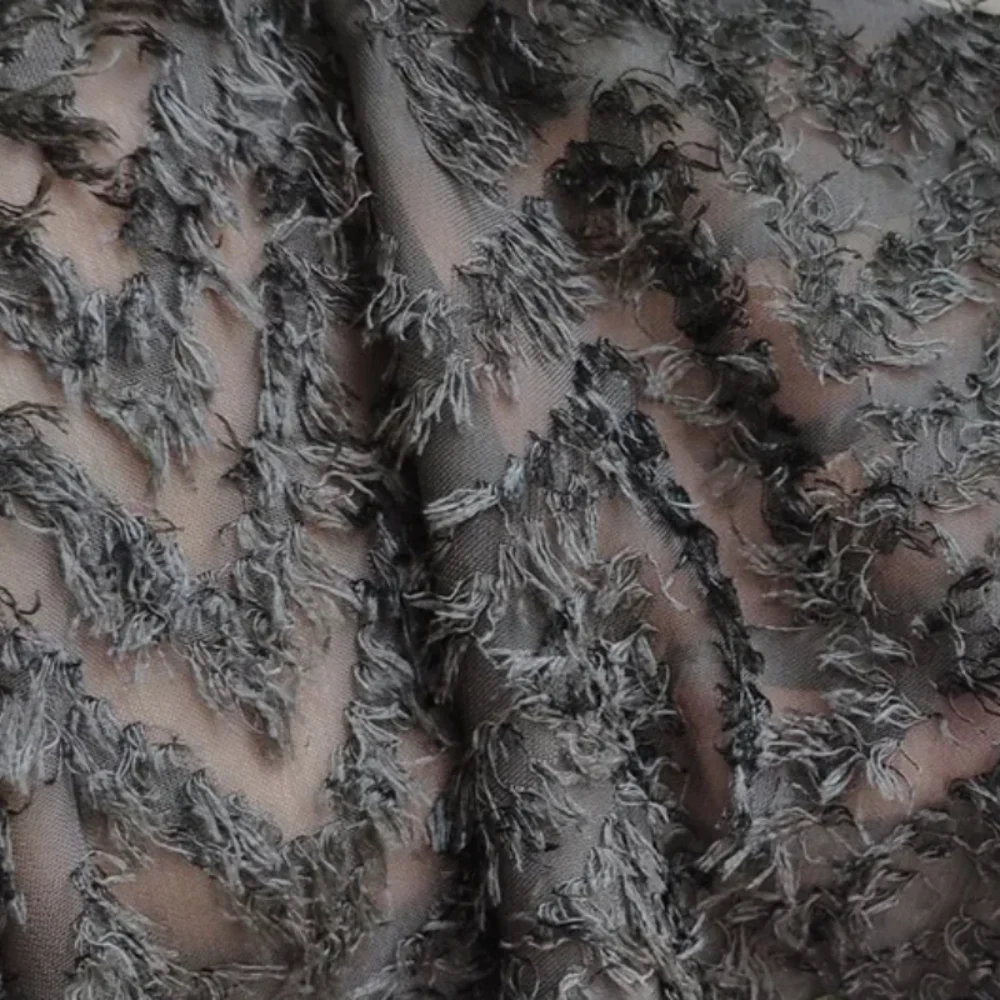 

Wave Pattern Jacquard Short Plush Feather Gauze Tassel Georgette Fabric Clothing Design Creative Cloth for Diy Sewing Per Meter