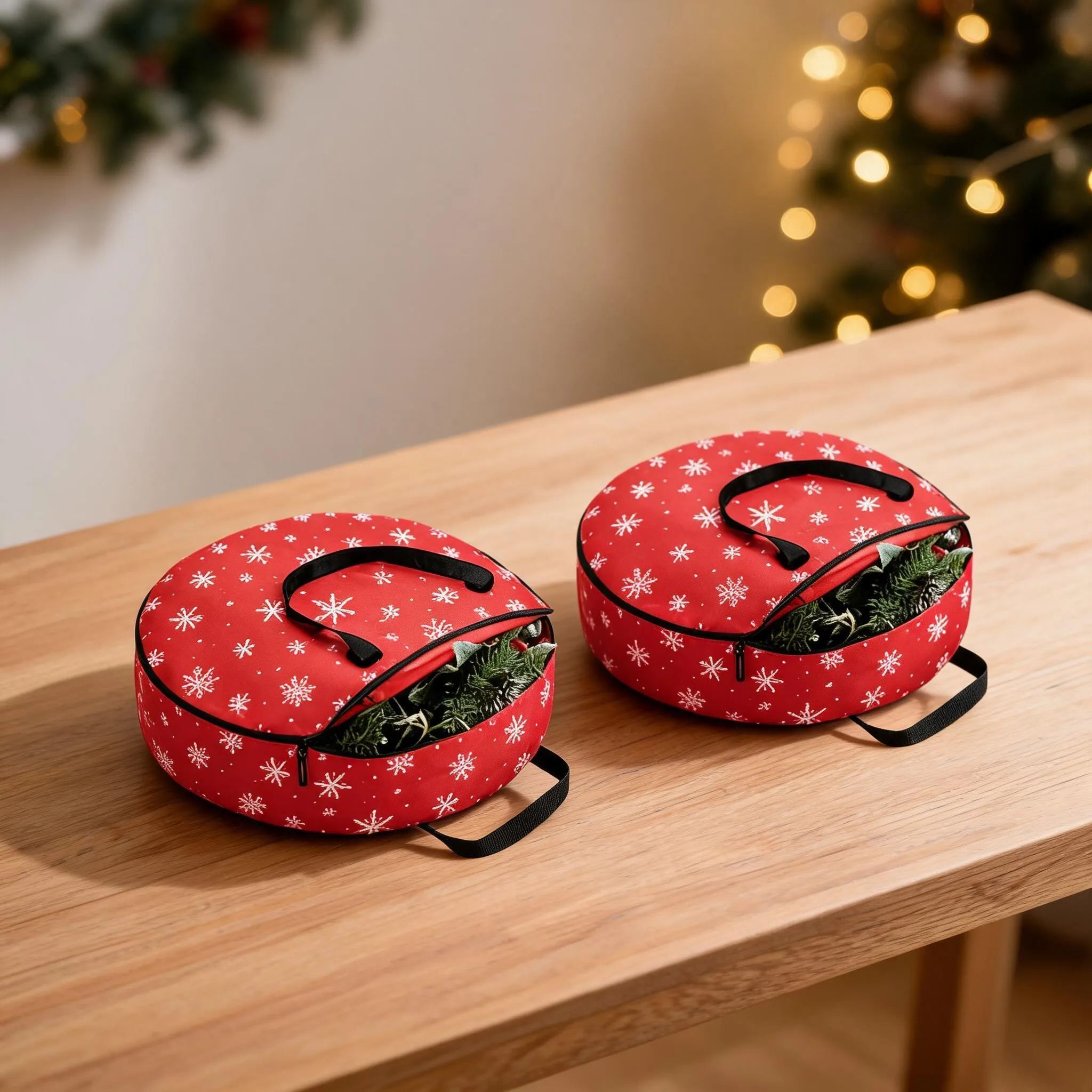 Oxford Fabric Wreath Carry and Storage Bag Featuring Water Resistance Dust Protection and Shape-Retaining Circular Construction