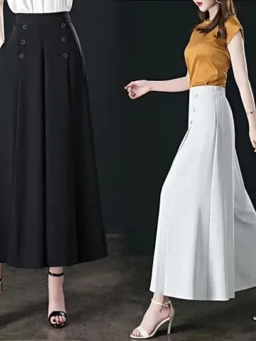 Cintura alta drapeado sensação calças de perna larga saia calças cintura elástica das mulheres verão nova versão coreana sle solto ajuste calças mãe