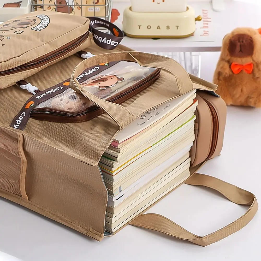Capybara กระเป๋าใส่ปากกาแบบถอดออกได้, กระเป๋าใส่ปากกาความจุขนาดใหญ่ A4 tas berkas พาร์ทิชันกระเป๋าถือตาข่ายด้านข้าง
