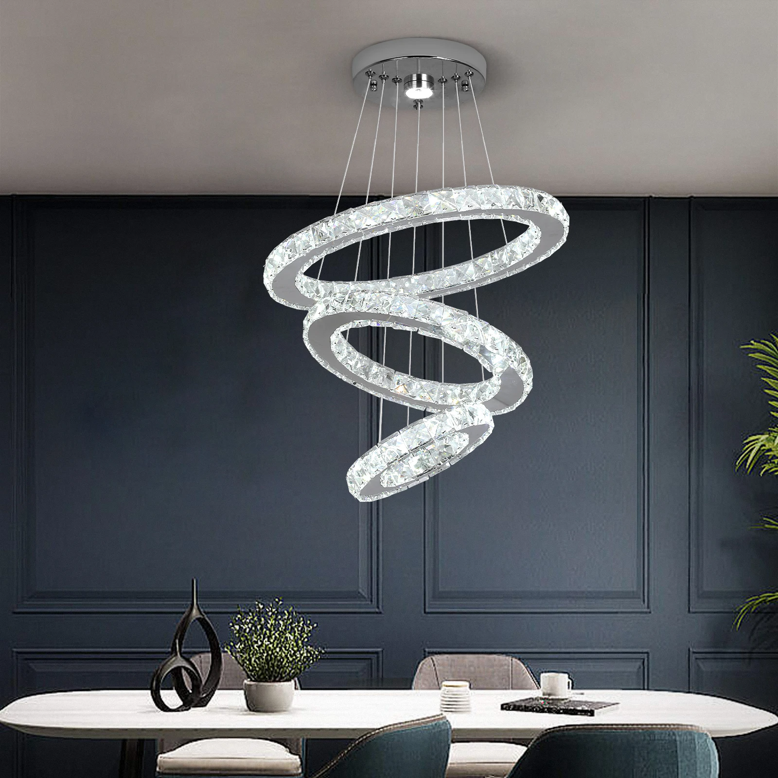 Luxury K9 Crystal Chandelier Pendant Lighting Fixtures Modern Ring Hanging Lamps Dining Room Hotel Home Appliance Decora Lights