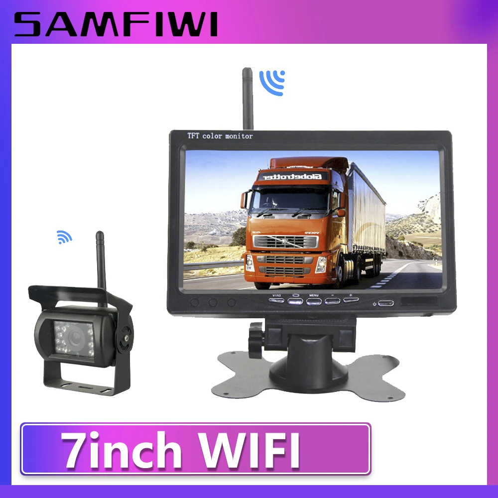 7 inch WIFI Car Monitor Screen Rear View Camera For Truck Bus RV Trailer Excavator Rearview Image 12V-24V Display