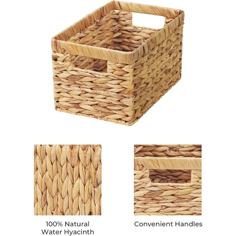 Wicker Basket, Baskets For Organizing, Storage Basket With Built-in Handles, Water Hyacinth Shelves (Medium 2-Pack,