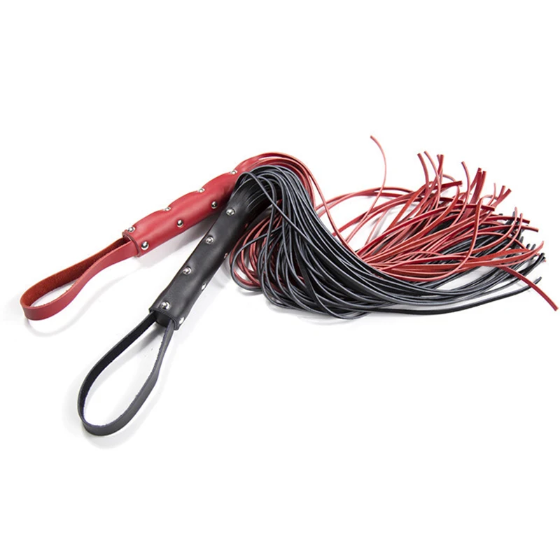 63CM Leather Horse Whip, Horse Training Real Whips, Leather Covered Punk Rivet Handle Whip