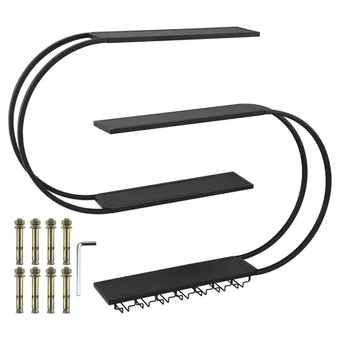 4-Tiers Floating Wine Bottle Stand with LED Light Liquor Bottle Display Storage Shelf with Glass Holder for Home Bar Dining Room