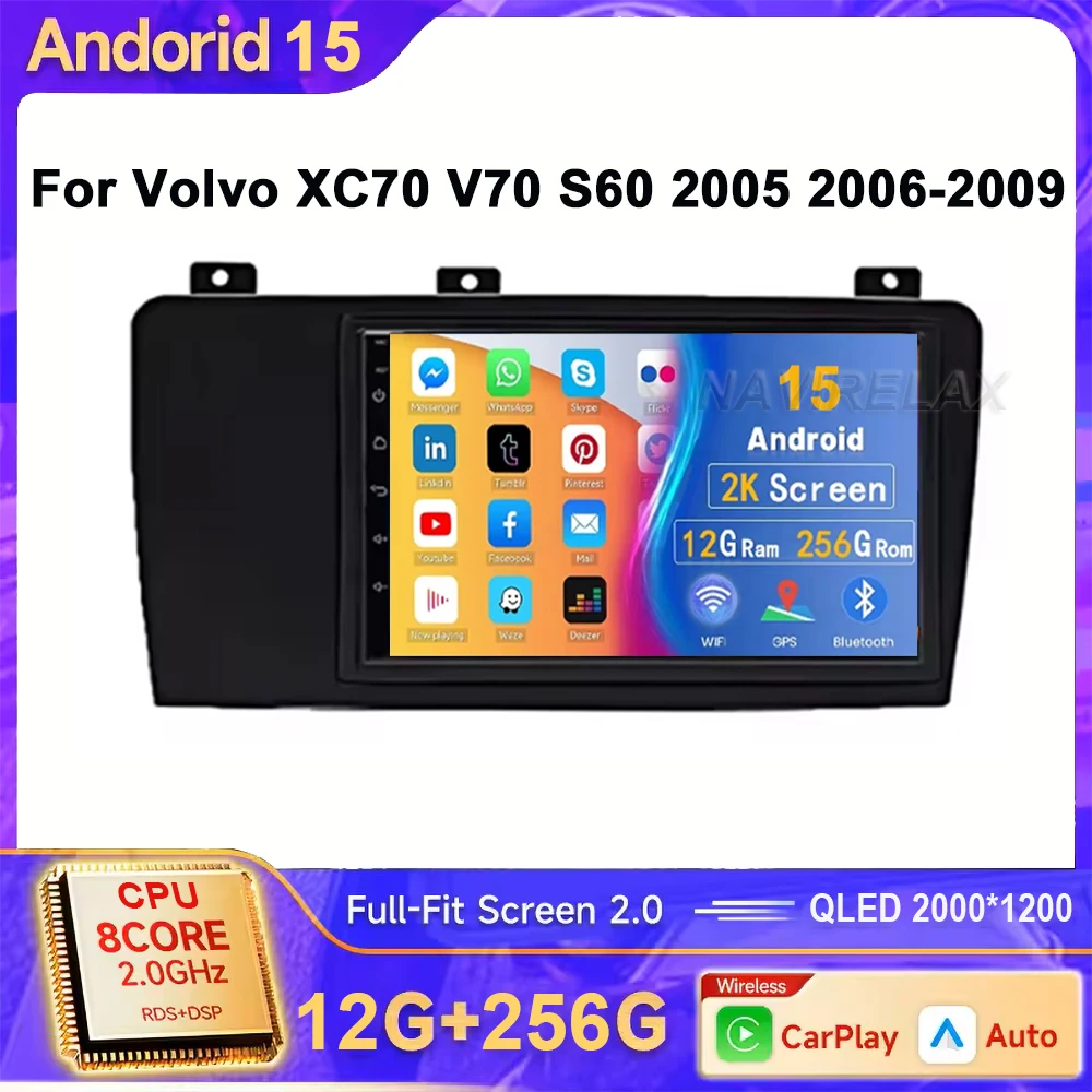 

7-дюймовый автомобильный Android 15 для Volvo XC70 V70 S60 2005-2009 авторадио стерео головное устройство мультимедийный плеер GPS навигация видеорегистратор