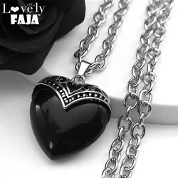 Black Peach Heart Goth Stone Necklace Women Men Stainless Steel Silver Color Egirl Chain Statement Necklaces Jewelry NZZZ367-2