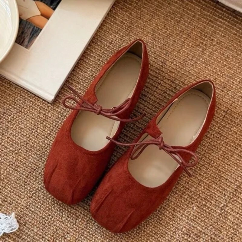Sepatu Mary Jane Wanita Ujung Persegi Sepatu Flat Kasual Berenda Sepatu Lembut Nyaman Sepatu Pantofel Balerina Sepatu Flat Balet Dangkal Wanita