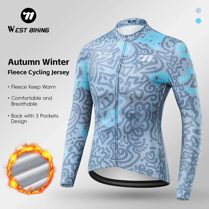 

WEST BIKING Winter Fleece Cycling Jersey Men's Long Sleeves Warm Sport Coat Outoor Sports Bicycle Motorcycle Clothing Equipment