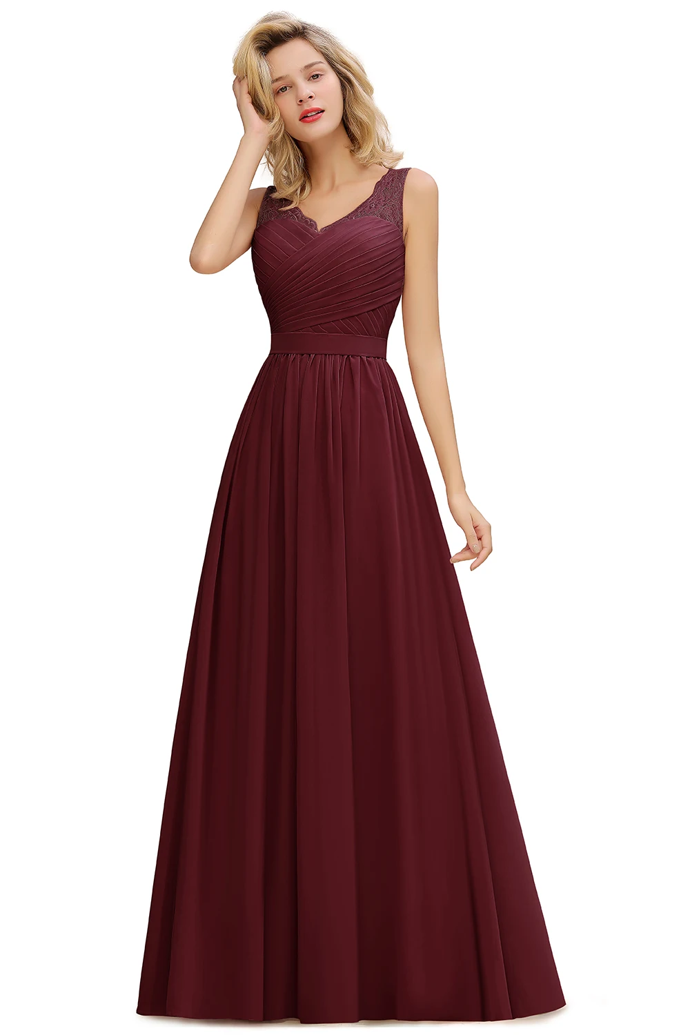Vendita calda nuovo elegante abito da damigella d'onore in Chiffon pizzo lungo a-line Prom abiti da sera formali Robe De Soirée De Mariage