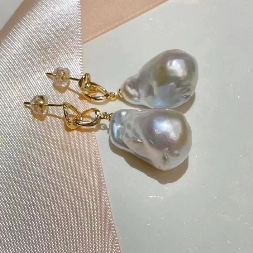 

Fashionable AAA13-18mm Natural Baroque Pearl Earrings 925s