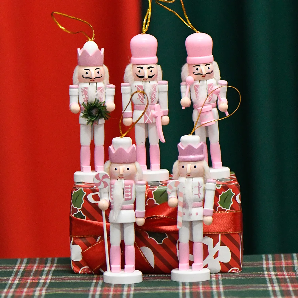 1Set/5Pcs 13cm Wood Nutcracker Desktop Christmas Ornament Household Hanging Decorations Ht213