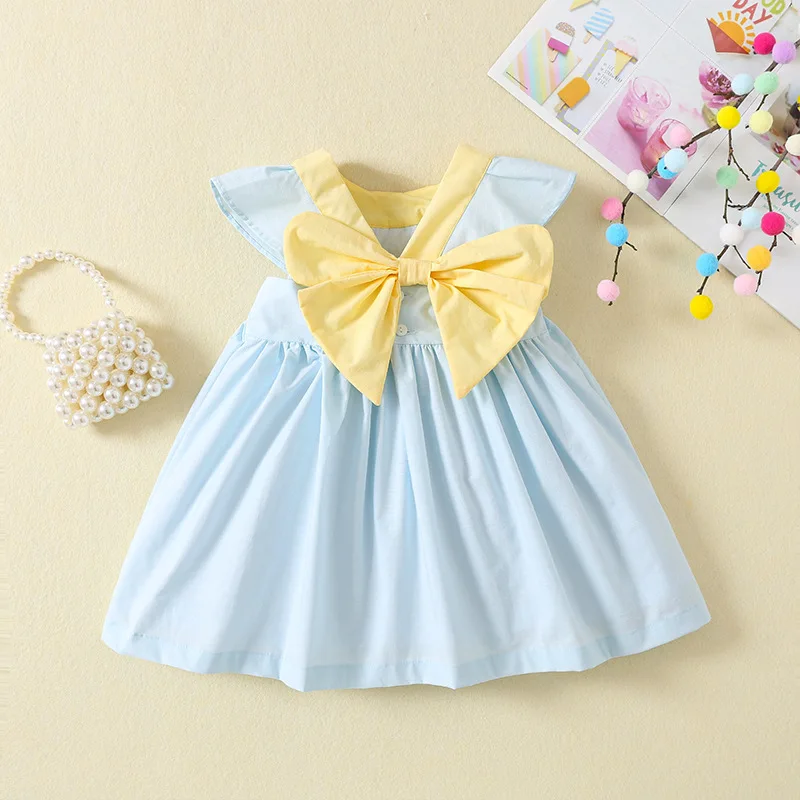 Summer Girls Dress Spanish Style Hand Smocked Cotton Kids Fashion Flutter Sleeve Princess Dress Casual Party Wear for Toddler