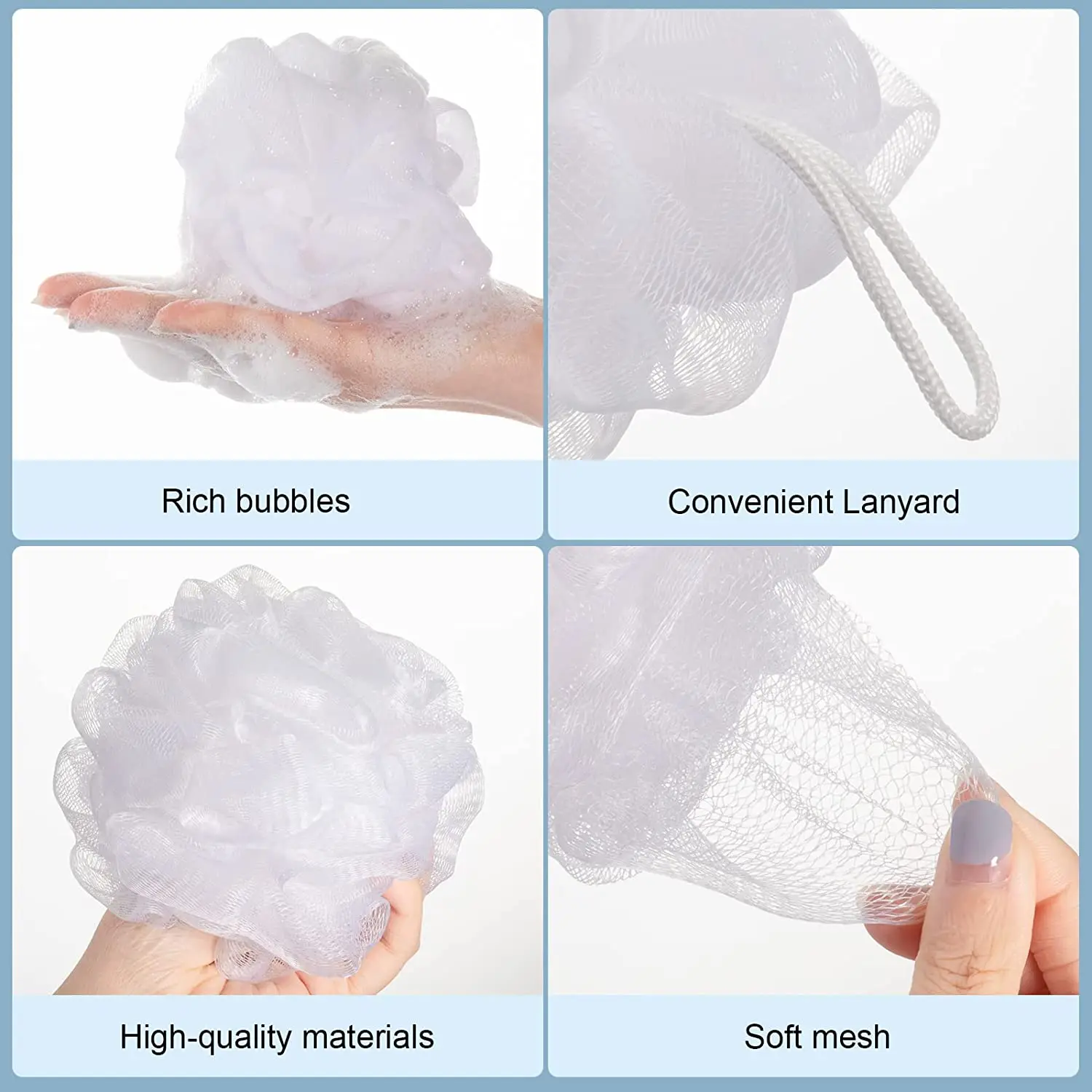 10 Pack Loofah Sponge Bath Sponge Shower Loofah Mesh Shower Ball Bath Pouf Wash Body Puff for Women Men Send two small hooks