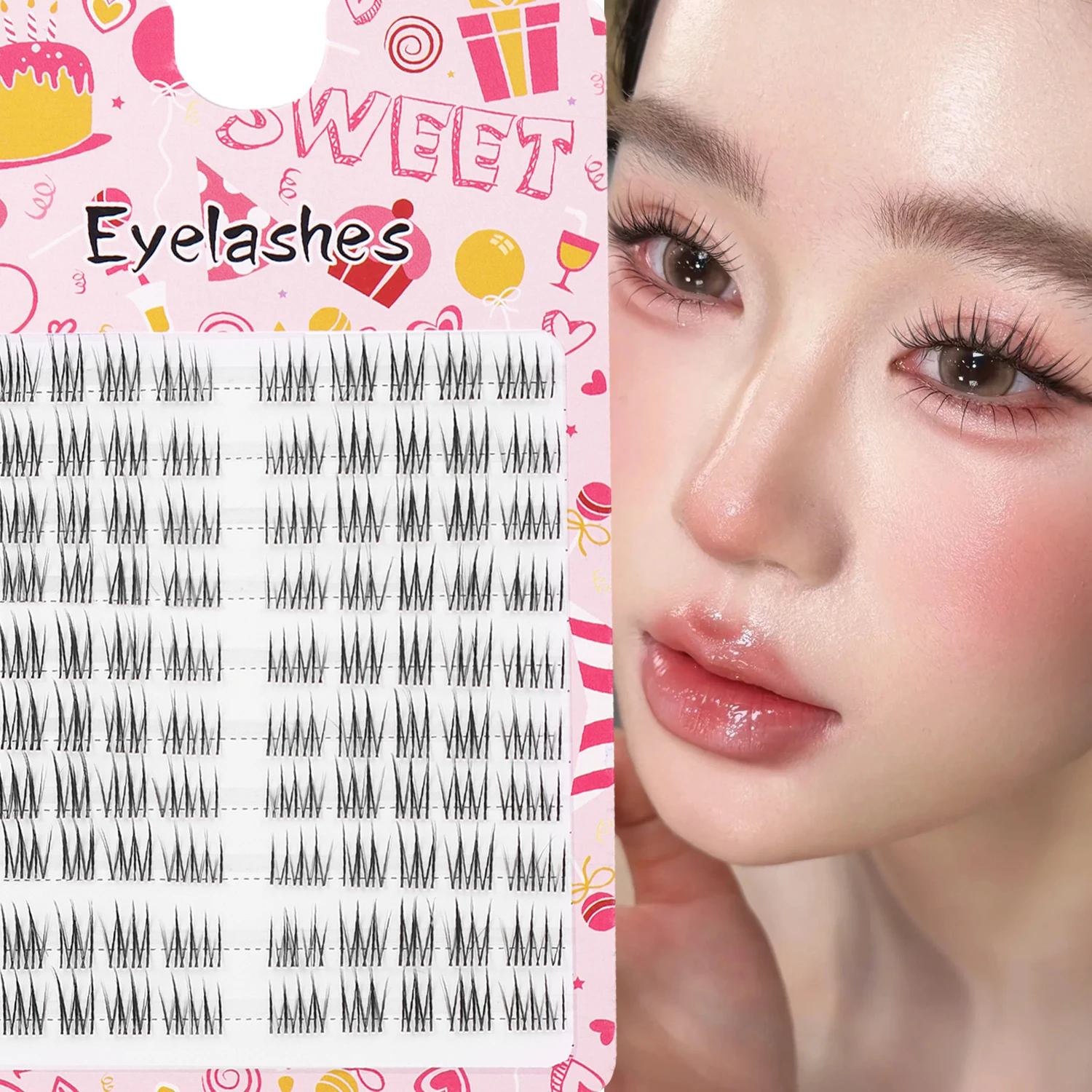 100Pcs Eyelash Cluster Natural Nude Makeup Feeling Segmented Single Cluster Transparent Stem DIY Self Grafting Fairy Hair Eyelas