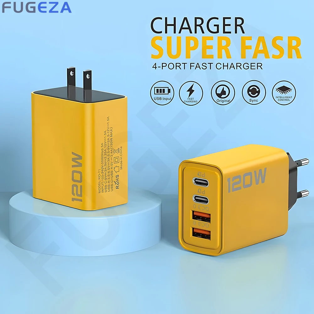 FUGEZA 4 Ports USB C PD Quick Charge 3.0 Type C USB Phone Chargers Fast Charging Adapter For iPhone 15 14 Samsung Xiaomi Huawei