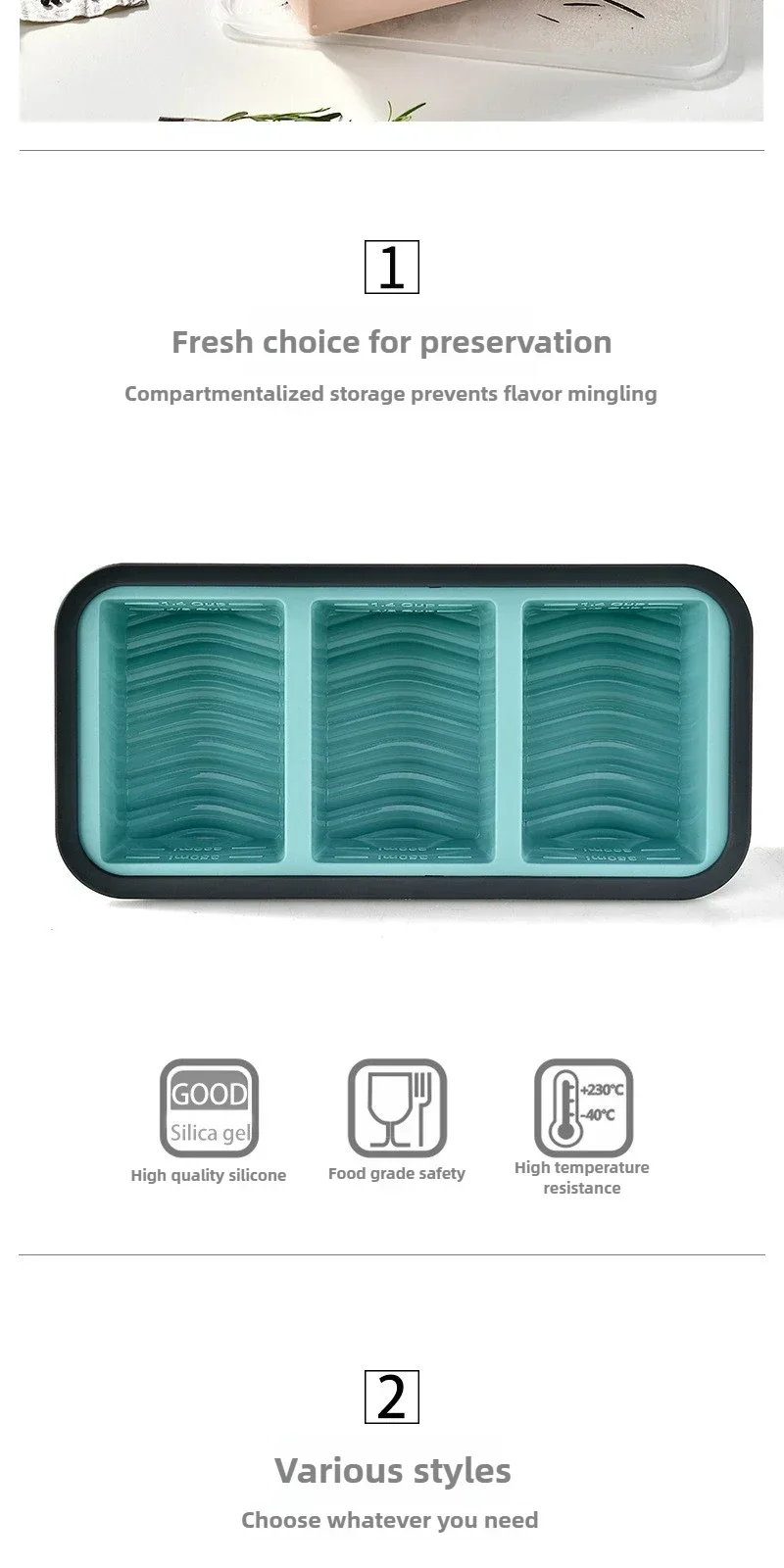 Große Eiswürfelform aus Silikon mit Deckel, Gefrierbehälter für Suppen und Saucen, Luftfritteuse-Einlage, Backblech, Küchenzubehör – Detail 2