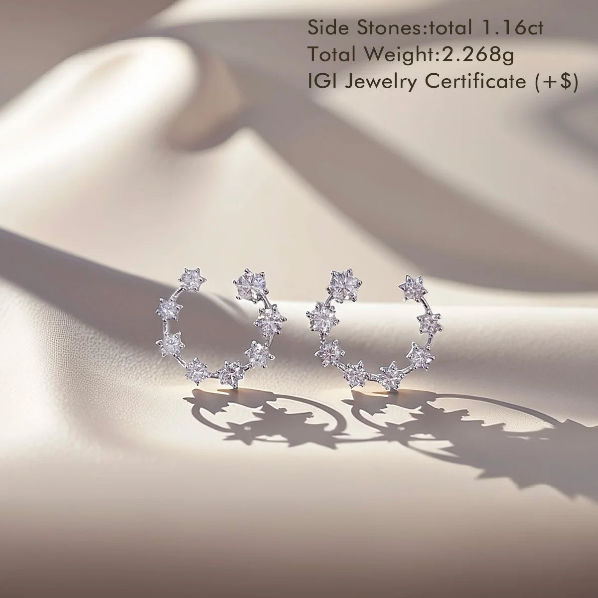 Star Shaped Lab Earrings 18K White Gold Total 1.16ct Lab Grown Round Diamond Earrings Fine Jewelry for Women