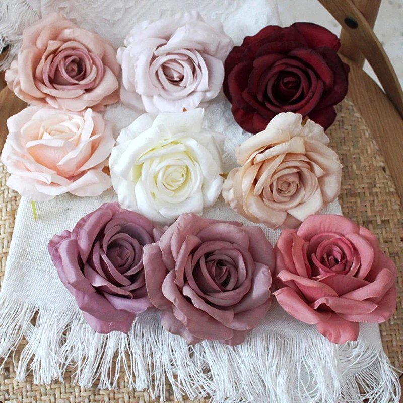 30 sztuk/partia 9cm-10CM duża biała róża sztuczne jedwabne główki kwiatowe DIY dekoracje ślubne wieniec Scrapbooking Craft sztuczne kwiaty