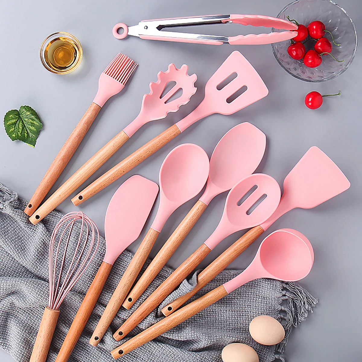 12 Pcs/Set 10 Colors Silicone Kitchen Utensils Set Combination Non-stick Heat-resistant Cookware Kitchen Kit Tools Kitchenware