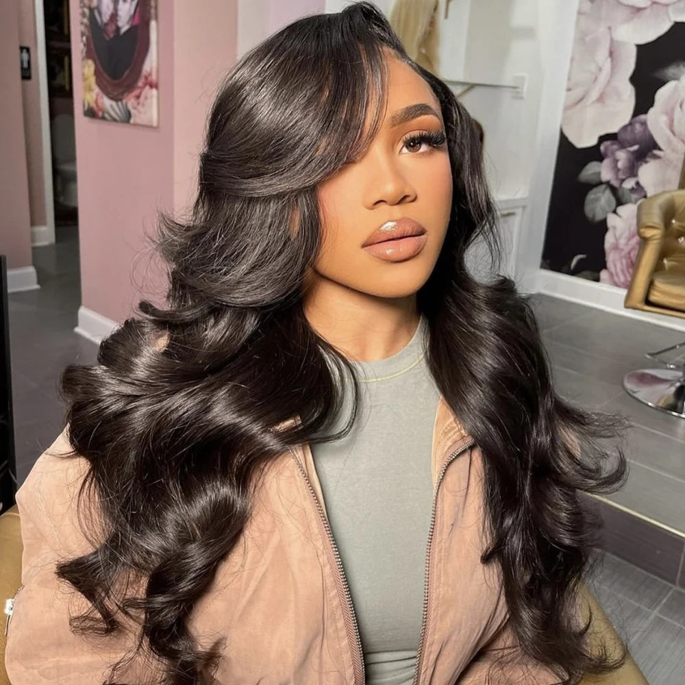 

46 Inch Body Wave Human Hair Wig Natural Black 13x6 HD Lace Wig Pre Plucked 200 Density Long Human Hair Wigs For Black Women