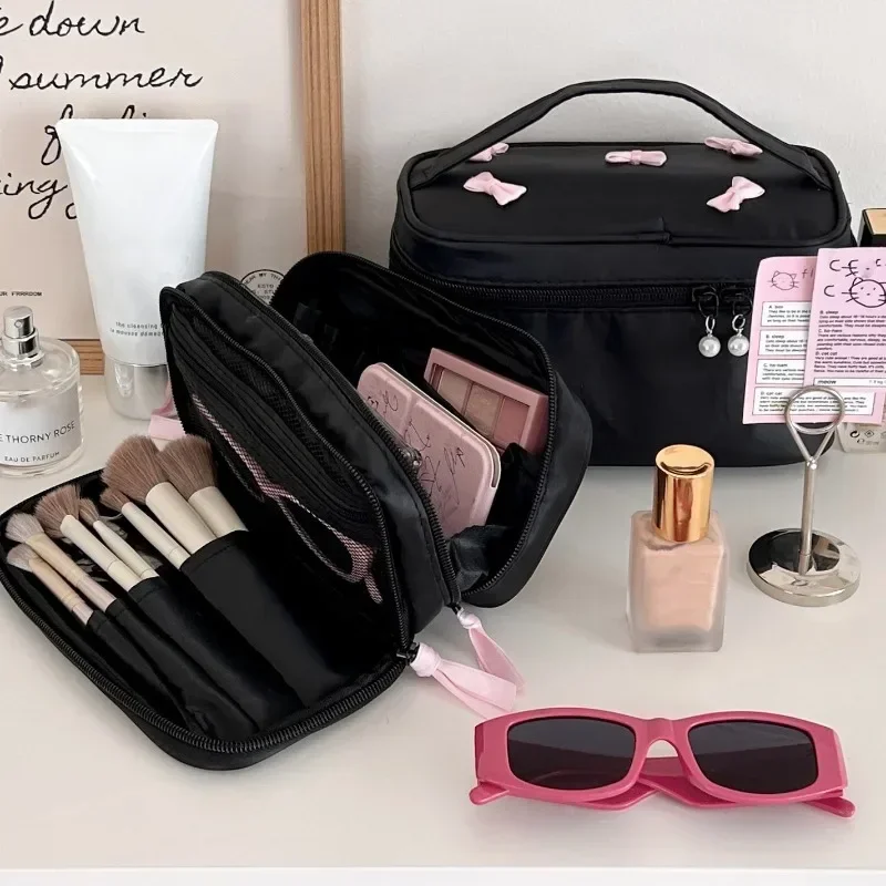 

Bowknot Cosmetic Bag Portable Women Zipper Makeup Bag Travel Storage Bag Large Capacity Toiletry Pouch School Pencil Case